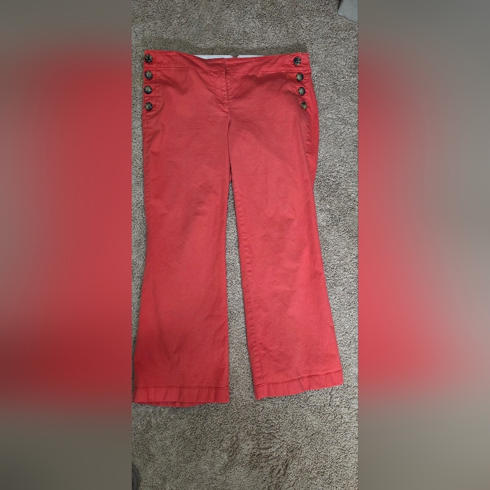 LOFT Melon Red Button-Detail Pants